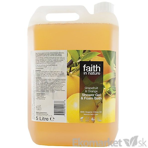 Eko - sprchový gél Faith in Nature - grapefruit a pomaranč - čapovaný 500 ml