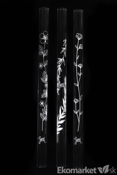 Sklenené slamky YONI 3ks + kefa - kvety